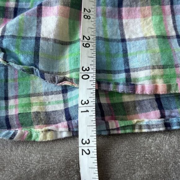 Lilly Pulitzer Wyeth Linen Long Sleeve Flannel Style Button Up Plaid Pink Blue - Picture 6 of 6